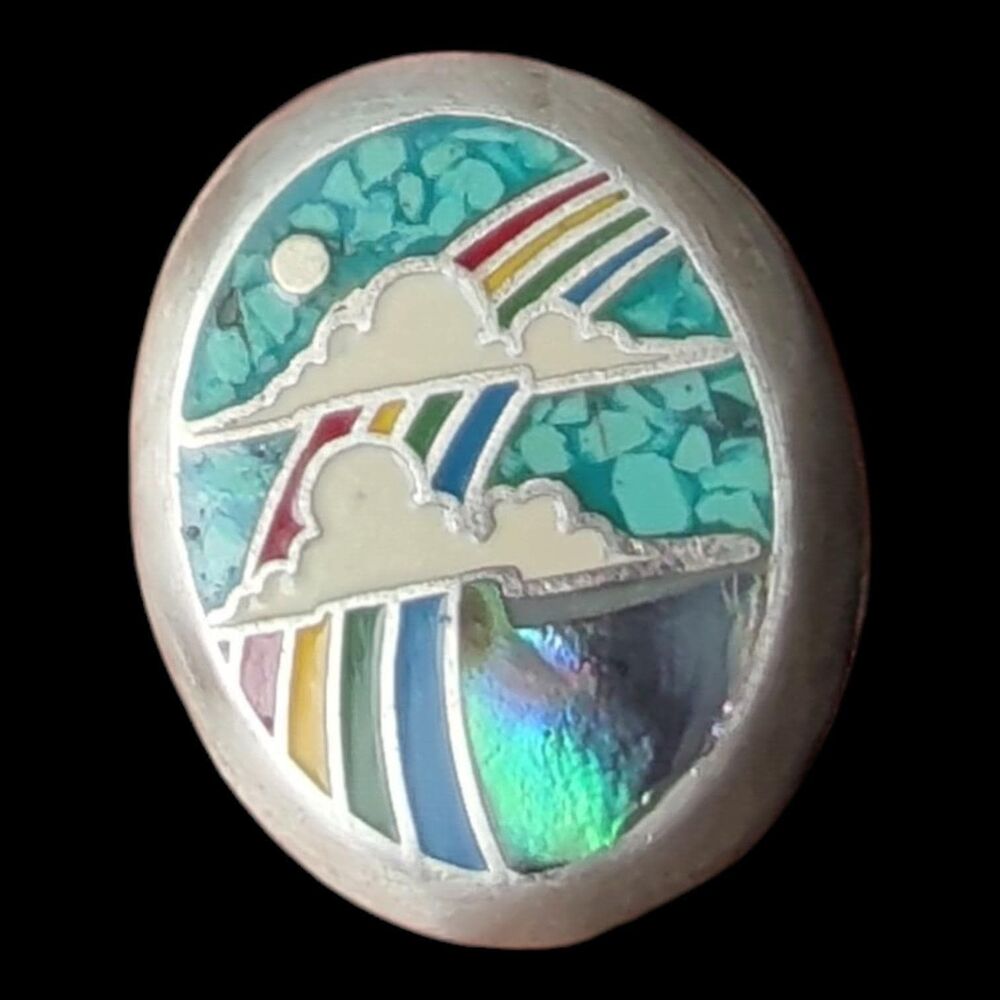 Vintage 1970s Small Mexican Sterling Silver Rainbow Landscape Pendant